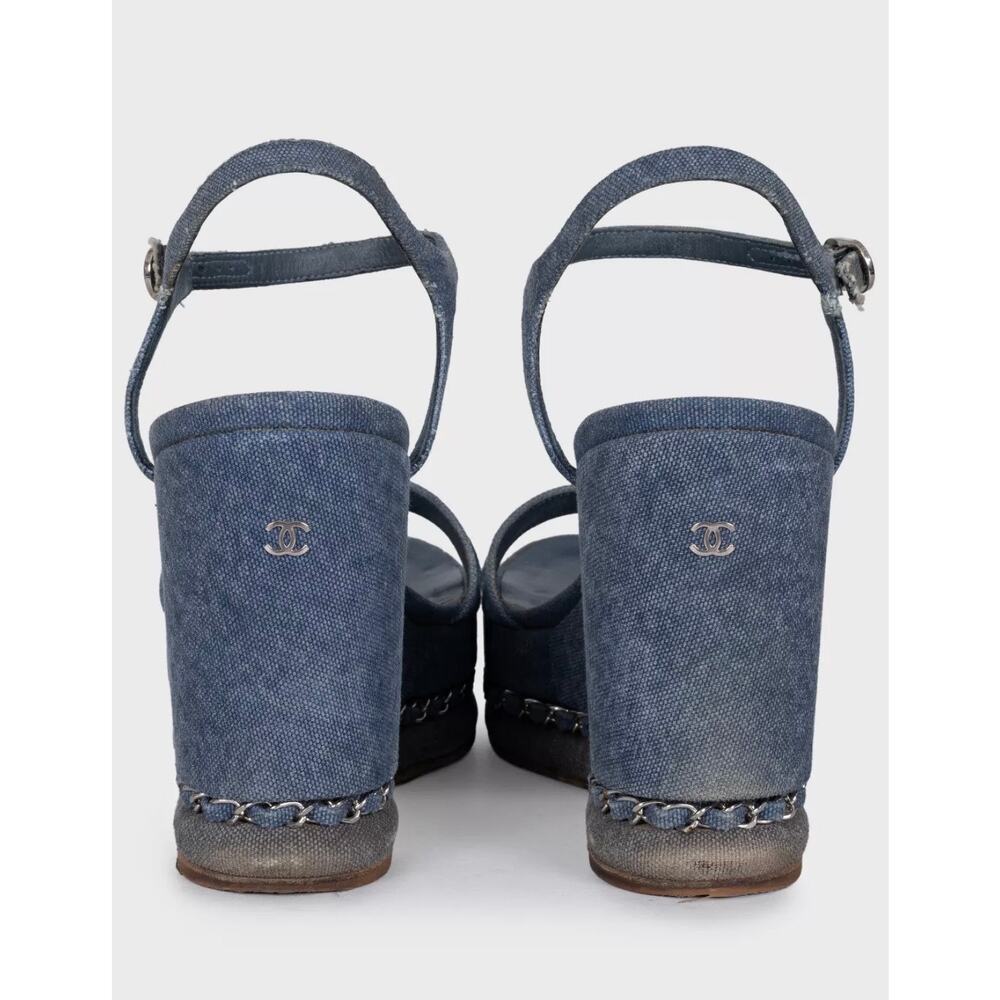 Chanel Blue Denim Wedge Sandals, Size 39.5 - Picture 4 of 6